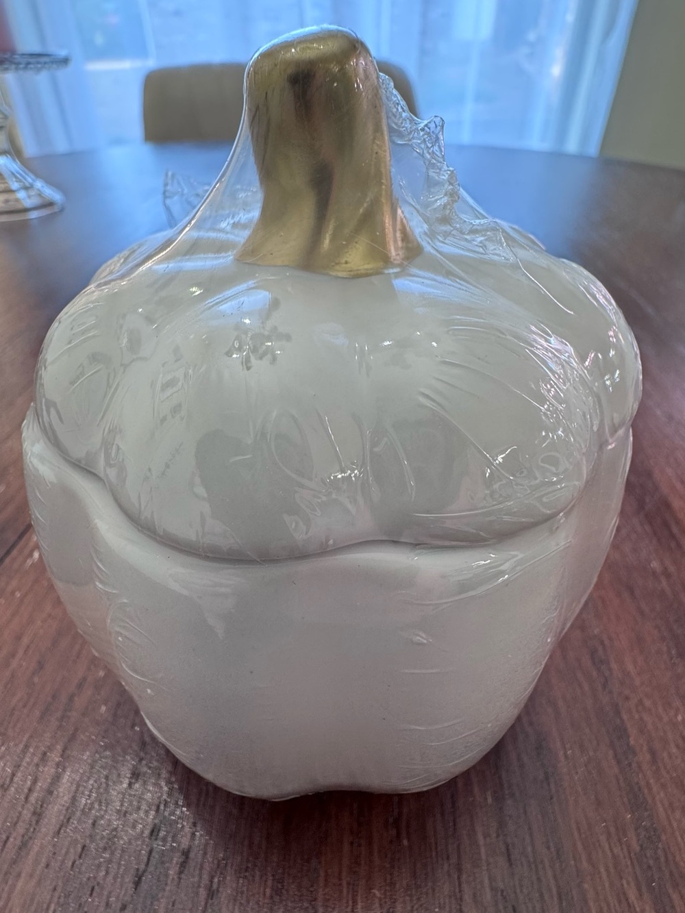 NWT White Ceramic Pumpkin Jar with Gold Stem Lid - Home Accents